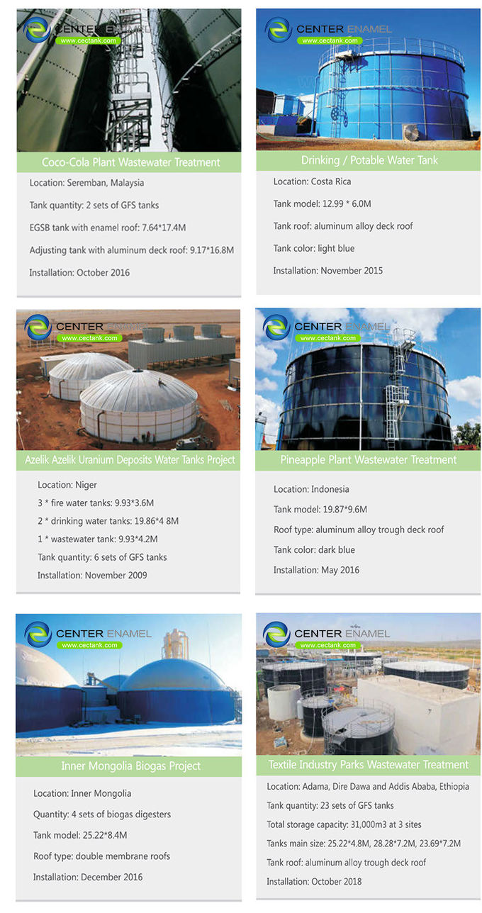 Acessórios para aquecimento de incêndio de aço revestido de vidro Tanques de armazenamento de água com teto de cúpula de alumínio 0